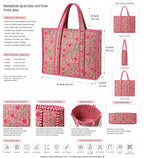 Floral Aesthetic Quilted Cotton Tote Bag, Office Travel Shopping Carryall