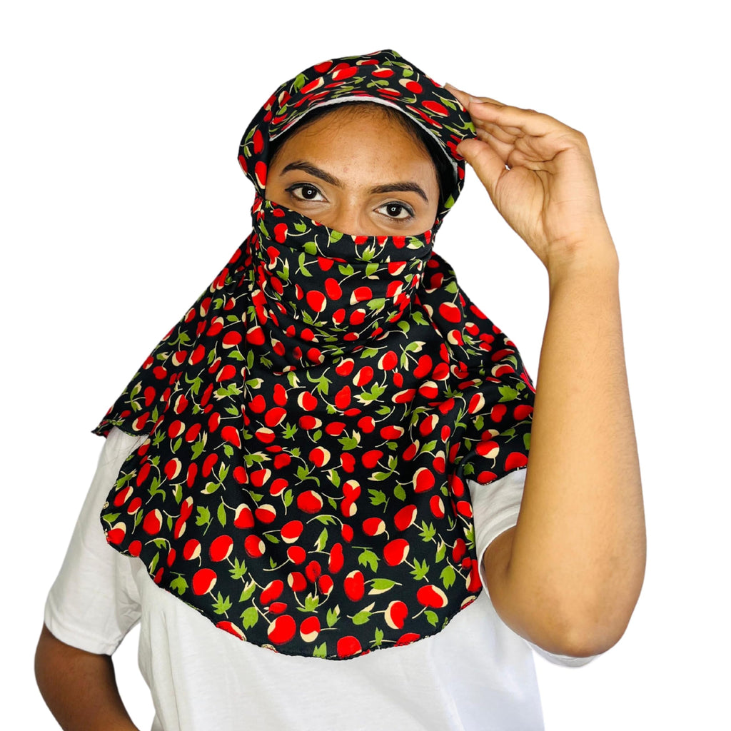 Kavach Ready-to-wear full face covering Mask Scarf with CAP made in SOFT BREATHABLE for pollution sun protection, Free Size - Multicolor (Black)