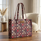 Stylique Women's Jute Tote Bag with Zip Closure — Large Laptop Handbag for Office, College & Travel | Eco-Friendly Cotton Canvas Shoulder Bag (Red)
