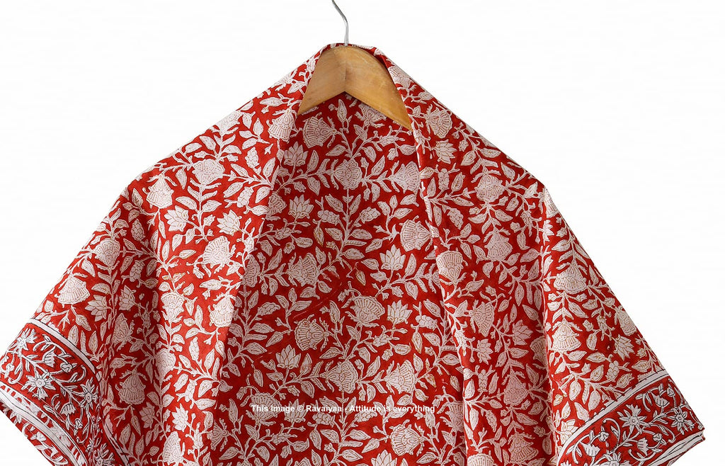 Ravaiyaa - Attitude is everything Sanganer Hand Block Printed Scarves Pure Cotton Scarf Square Hijab Dupatta 40 X 40 Inch (Red White Floral)