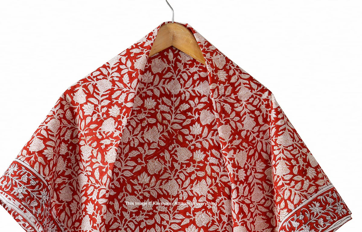 Ravaiyaa - Attitude is everything Sanganer Hand Block Printed Scarves Pure Cotton Scarf Square Hijab Dupatta 40 X 40 Inch (Red White Floral)