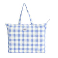 HOUSE OF ORLO: Pinteresty QUILTED 100% Cotton Checked Tote Bags with Zipper for Women - For College, Travel, Work and Daily Use -Large, Powder Blue