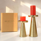 Behoma Solid Large Set of 2 Metal Pillar Candle Holders with Gift Box
