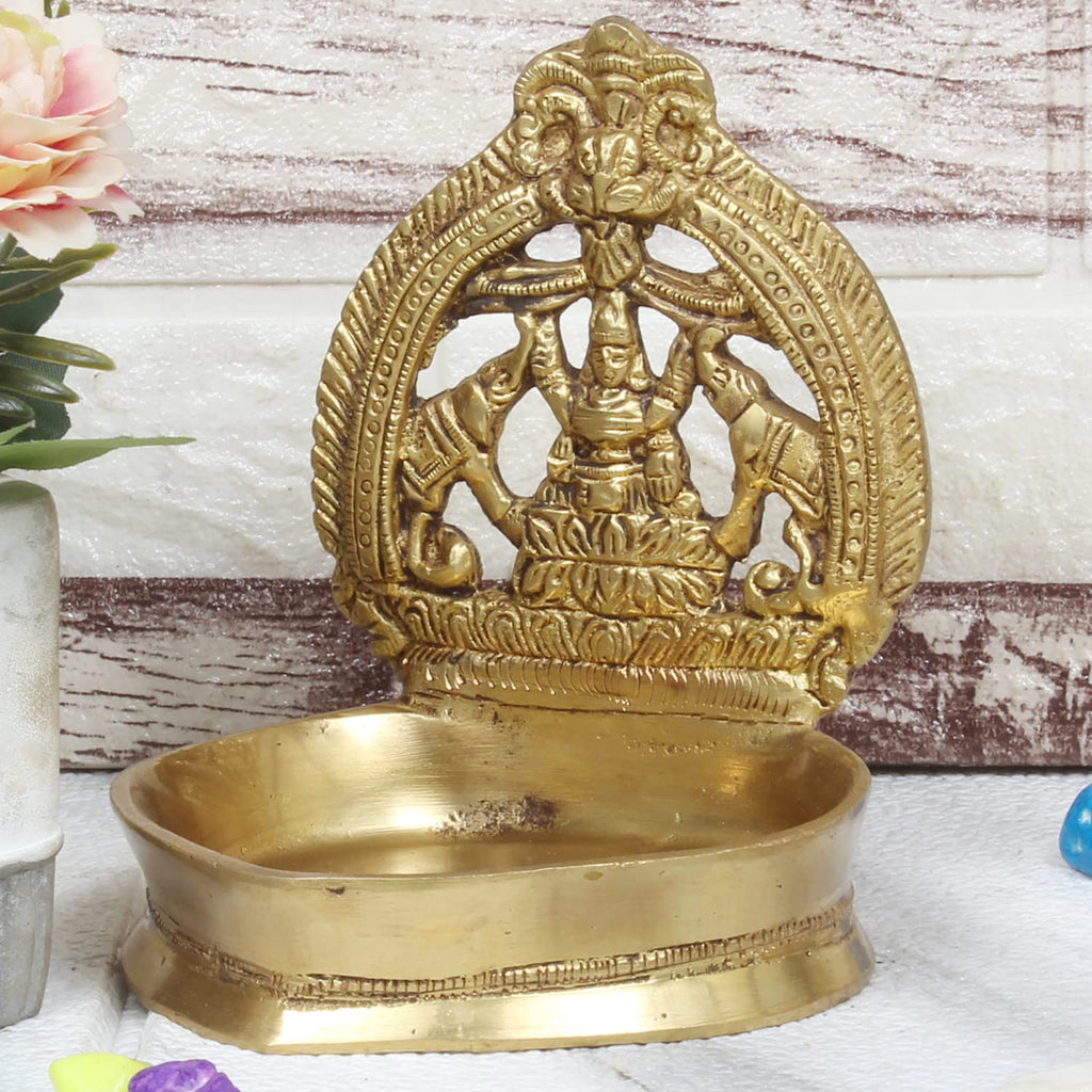Artvarko Solid Pure Brass Gajlaxmi Oil Diya Large Deepam for Home Decor Puja Decorative Deepak Temple 6 Inch
