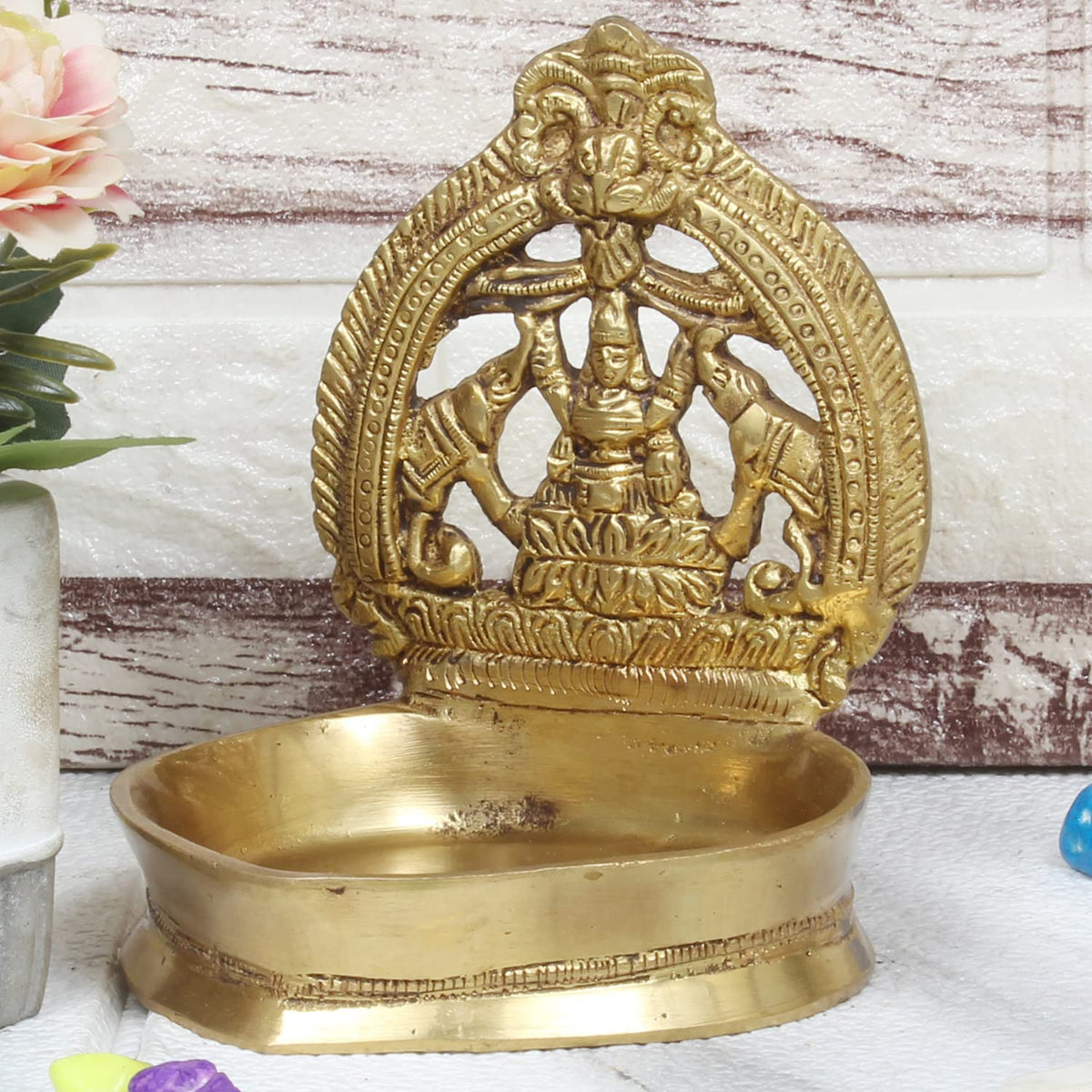 Artvarko Solid Pure Brass Gajlaxmi Oil Diya Large Deepam for Home Decor Puja Decorative Deepak Temple 6 Inch