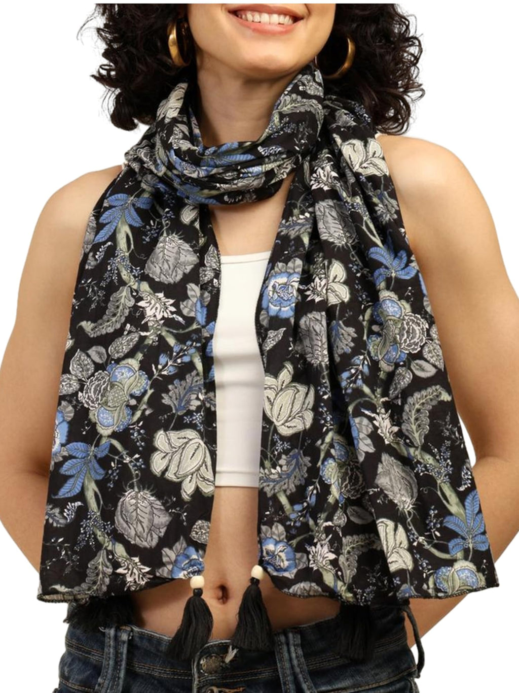 KE KANHA EXPORTS Cotton Scarf with Tassels|Scarf for Women Stylish|Stole for Women|Breathable Boho Beach Summer Wrap|Multicolor Scarf|Easily Fits 180 * 50 CM