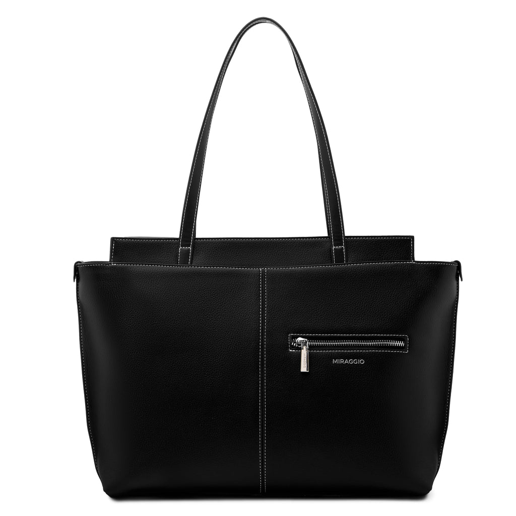 Miraggio Linda 16 Inch Laptop Tote Bag For Women Office Use | Office Tote Bag With Zipper Closure | Stylish Totes (Black)