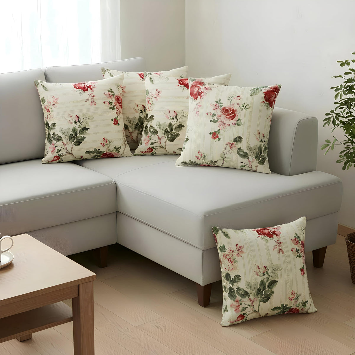 Clasiko Cotton Cushion Covers 16x16 – Set of 5 Decorative Cushion Covers, Warm Rose, Soft Cotton, Hidden Zip, Sofa & Bedroom Décor