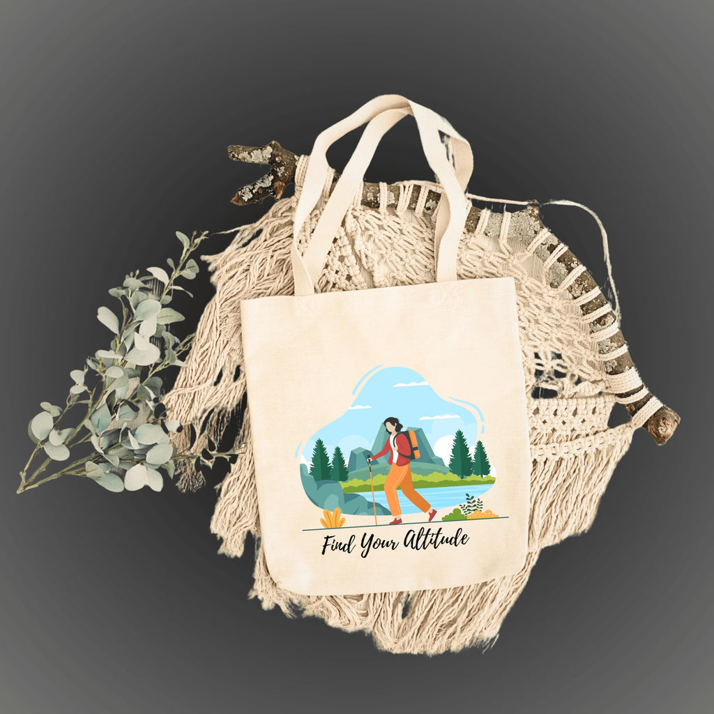 snapiq COTTON 350 GSM Canvas Tote Bag for Women and Girls Thick Fabric with Zipper (Beige, Hike Girl)