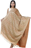 Exotic India Women's Banarasi Pure Silk Wool Shawl (SHX04--khaki)
