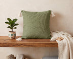 Furnistitchs Solid Boho Cushion Cover 16x16 Inches, Premium Natural Slub Fabric Throw Pillow Case with Tassels for Sofa, Couch, Living Room & Bedroom 40x40 cms, 5 pc - Sage Olive