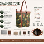 KALOOM Women’s Tote Bag with Zip Closure | Cotton Canvas & Vegan Leather Shoulder Bag | Spacious Printed Handbag with Outer Pocket for Office, Travel & Daily Use (Green)