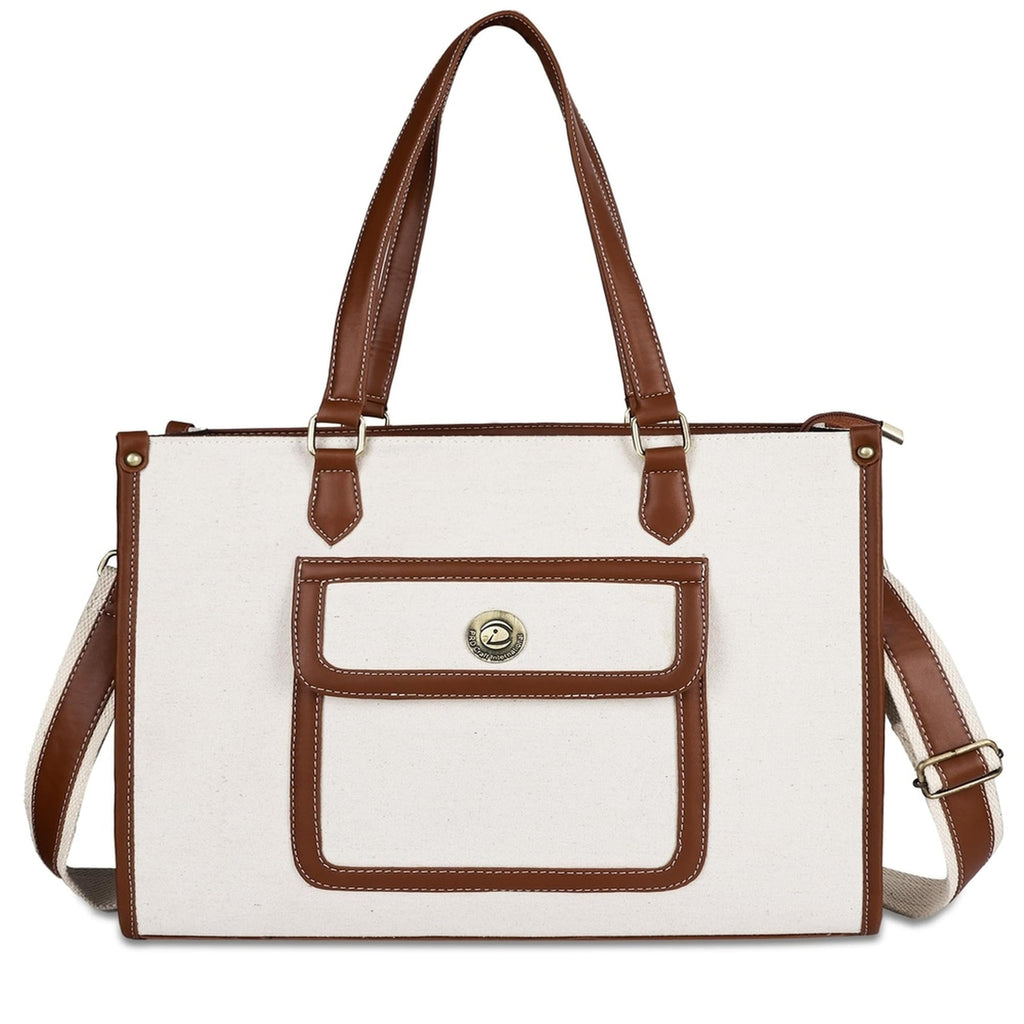 PRD Craft Women’s Canvas Laptop Tote Bag | 15.6 Inch Laptop Compartment | Large Office Work Shoulder Bag for Travel