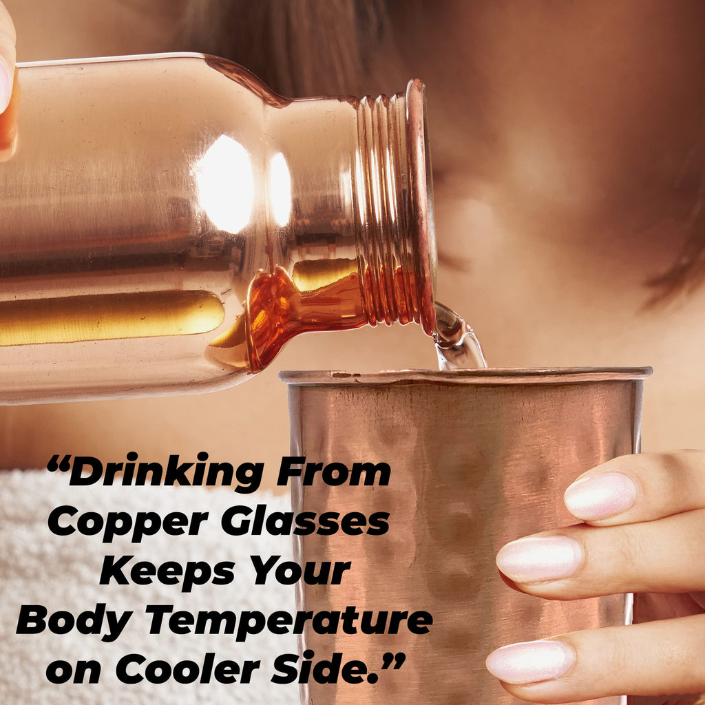 HEALTHANDWEALTH Set of 2 Hand Crafted Hammered Copper Tumbler | Pure Copper Water Mug | 350 Ml for Ayurvedic Health Benifits