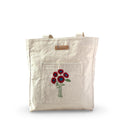 Perkyy Bags Canvas Tote with Embroidered Red Flowers, Organic Cotton, Stylish Reusable Floral Shoulder Bag for Shopping, Travel, and Daily Use