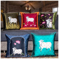 Vendola Decorative Satin Sofa Cushion Covers Set of 5, 24 Inch x 24 Inch, Sofa Pillow Cover, Ethnic Festive Cow Pichwai, Multicolor, Rajasthani Design Zipper Closure (Cattle, 24X24 Inches)