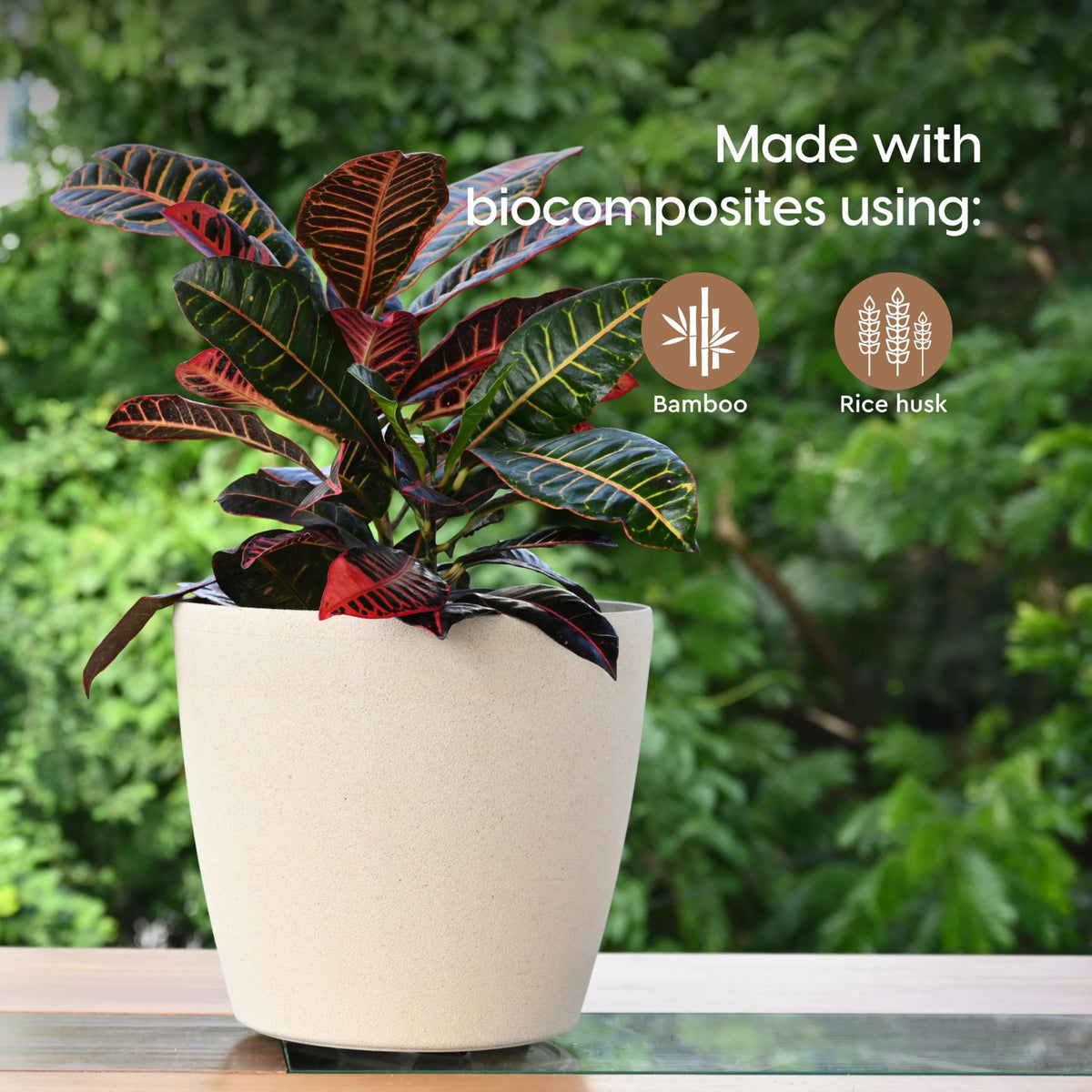Eha Set of 2 Earth-Friendly Deco 7 Self-Watering pots and Planters | Bamboo Based | UV Protected | for Indoor, Home Decor, Outdoor, Balcony & Garden | Sand Castle