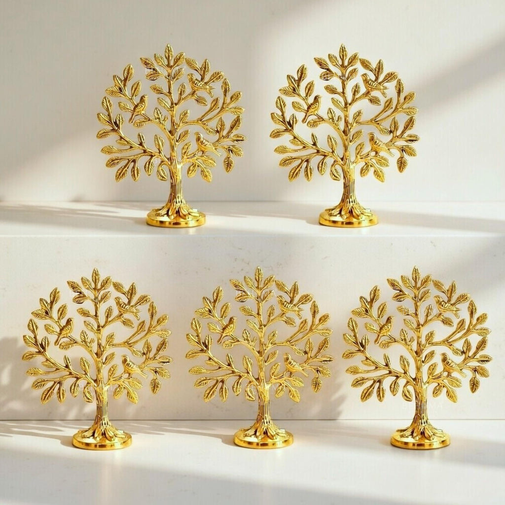 BEHOMA Brass (6 inch) Kalpvriksh Tree with Birds Set - Set of 5
