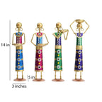 Lamcy Plaza Metal Rajasthani Kalbelia Tea Light Doll - 14 Inch (Set of 4) | Multicolour Antique Decorative Candle Holder for Home Decor, Living Room, Bedroom