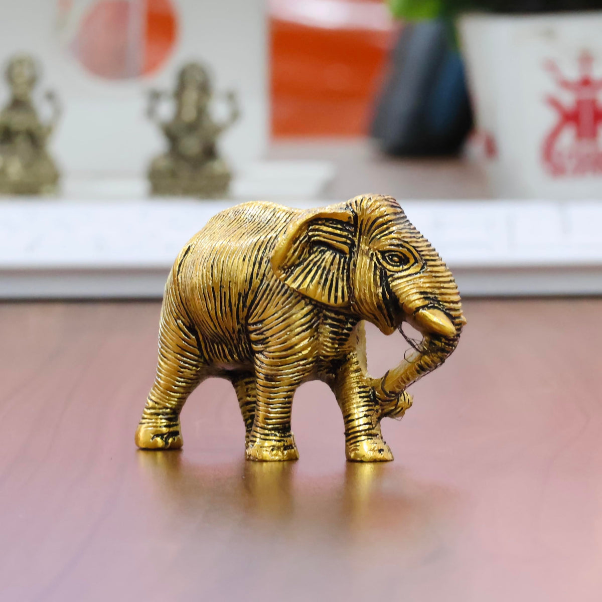 KridayKraft African Elephants Animal Decorative Showpiece Figurine Metal Handcrafed Gold Toned Antique Finish, Home Decor