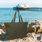 AQVA Unisex Handmade Eco-Friendly Washed Cotton Canvas Reusable Large Tote Bag with Top Zip Closure and Inner Zip Pocket for Grocery, Shopping, Travel, Work, Beach, Lunch (Royal Blue)
