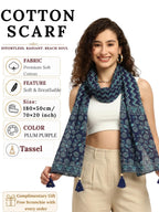 GALE GIRLS Cotton Scarf For Women Stylish|Beach Tassel Printed Scarf|Multicolor|Easily fits 180 * 50cm|70x20 Inch