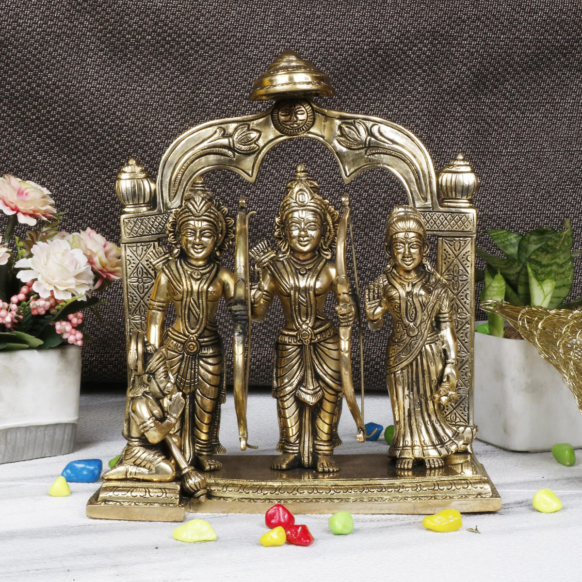 ARTVARKO™ Ram Darbar Statue Shree Ram Ji Sita Laxman Hanuman Brass Idol Murti for Home Office Mandir Temple Puja Gift Height 11 Inches