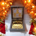 DK trades Gold Coated Ganesh Laxmi Sarswati for Diwali Pooja Box Premium Gold Laxmi Ganesh Sarswati for Diwali Pooja Box| Pocket Temple Laxmi Ganesh Sarswati with Charan Paduka |Unique Home, Office