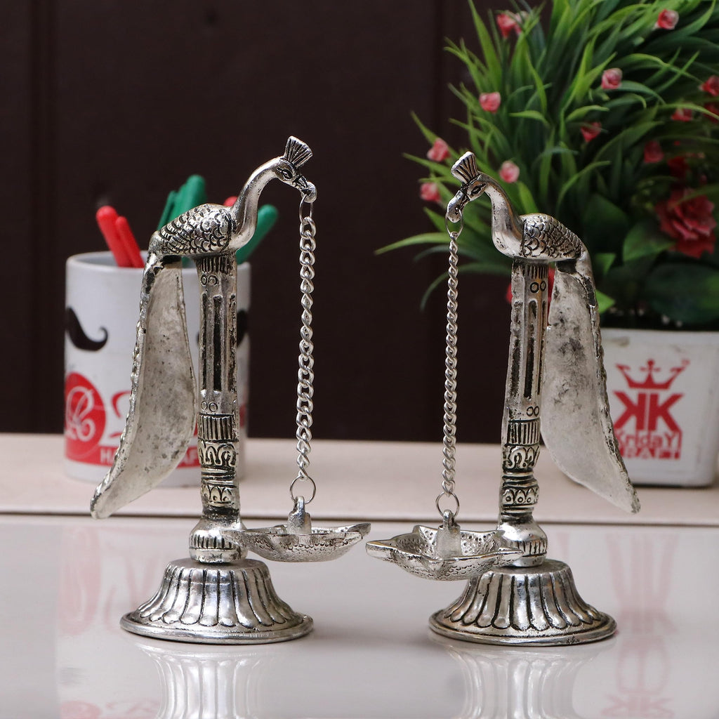 Peacock Design Metal Hanging with Chain Diya Pair of Peacock Design Bird Diya Deepak Oil Lamp