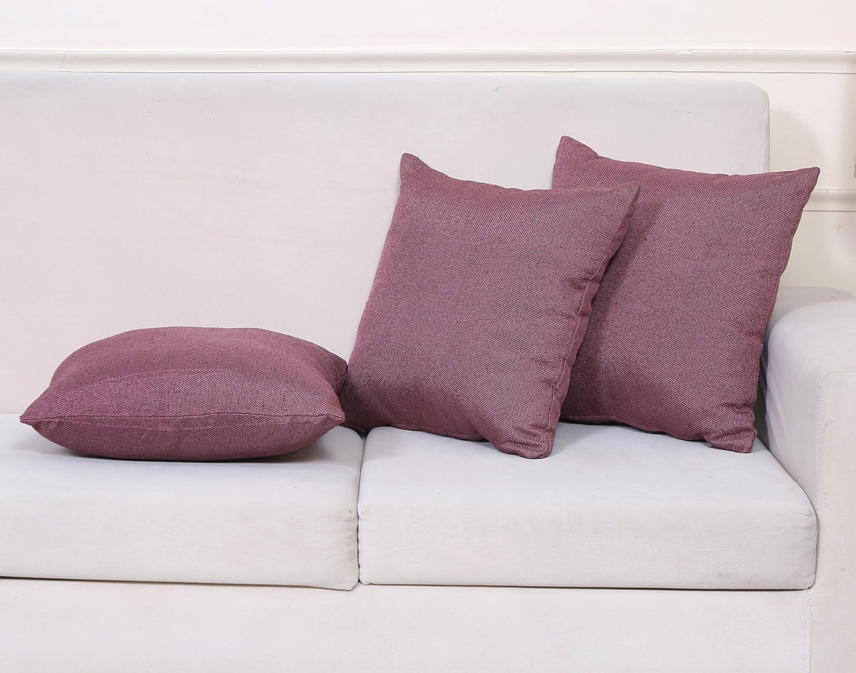 Yellow Weaves Jute Texture Cushion Covers, 12 X 12 Inches, Dusty Purple, Set of 3