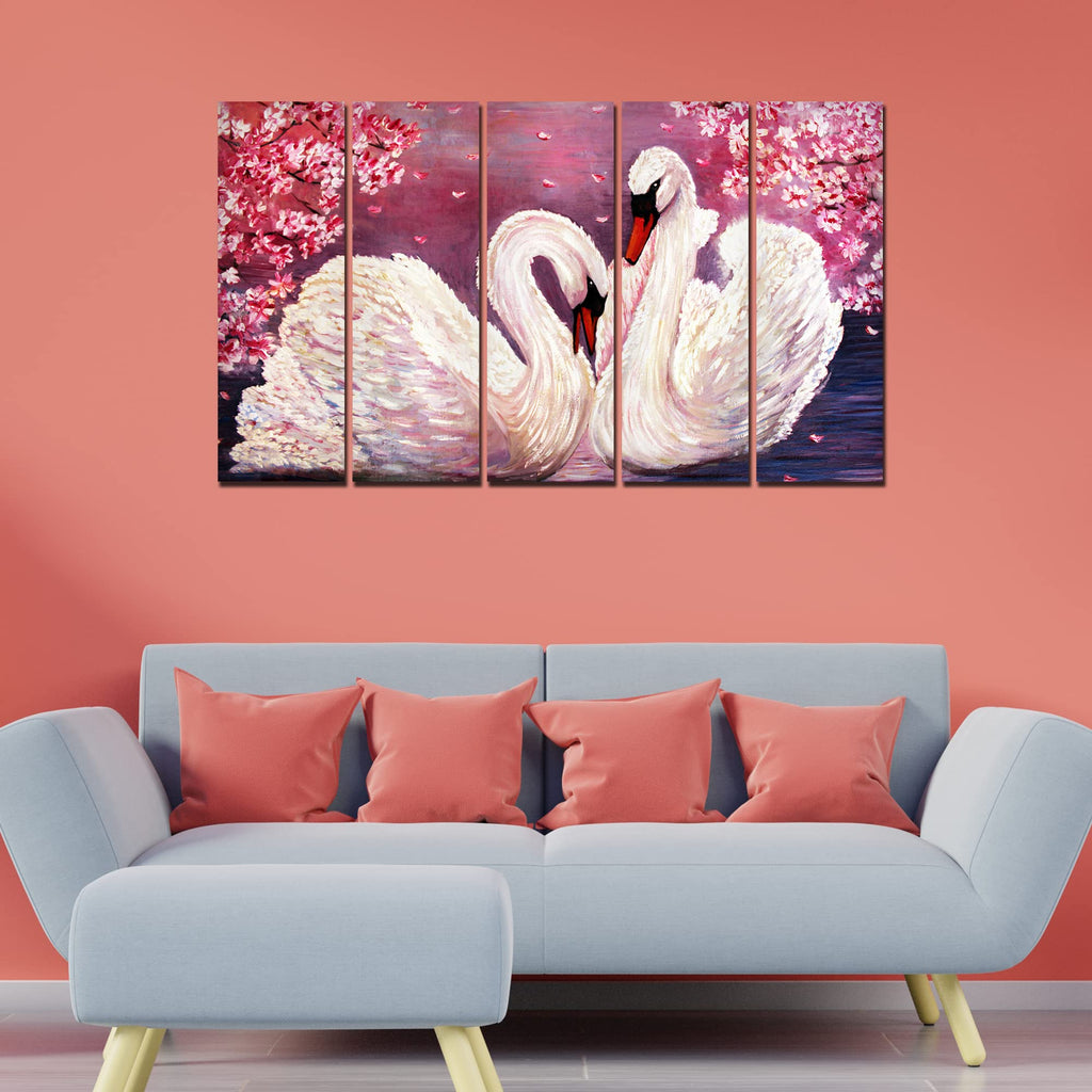 VIBECRAFTS Beautiful Swans 5 Pieces Canvas Wall Painting For Home | Office | Living Room | Gift (PTVC5Pcs4_8514)
