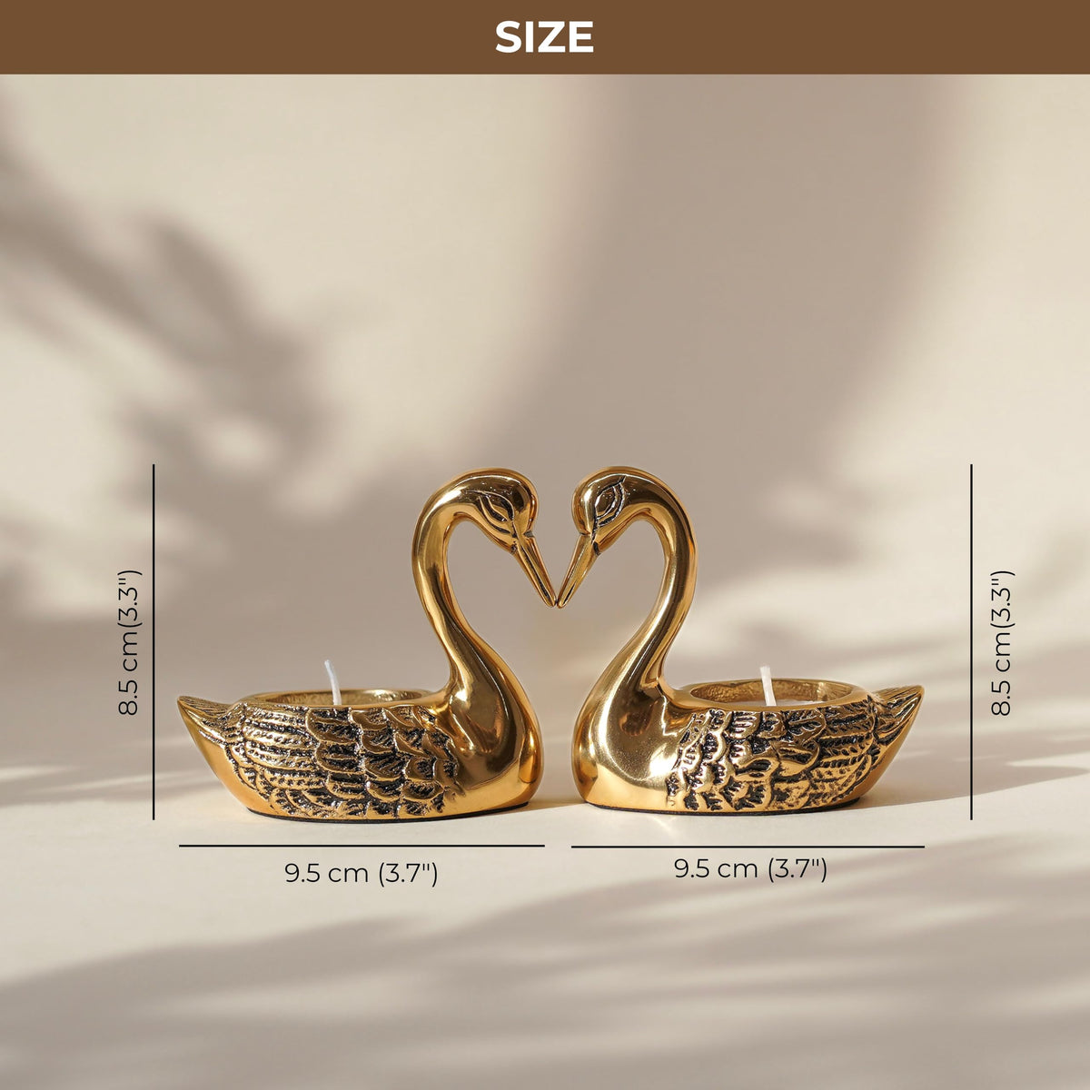 BEHOMA Metal Pair of Love Swans with 2 Tea Lights, Golden