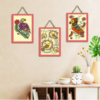 Artvibes Birds on Branch Madhubani Art Wooden Art Decoration Item for Home | Garden Balcony| Stylish Modern Decoration Item | Festive Decor | Wall Illustrations | Gift Items (WH_96179N), Set of 3