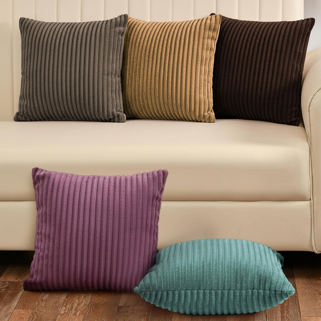 Yellow Weaves Pencil-Stripe Fur Cushion Covers | Soft Polyester | Decorative Sofa & Throw Pillow Covers | 16x16 Inches, Pack of 5 (Multi 2)