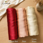 Leaf & FEATHER™ Muna Satin Hijab Scarf for Women | Satin Hijab Set Pack of 3 | 200 x 70 cm | Silky & Lightweight | Elegant Daily Wear & Occasion (1. Cream White - Crimson Red - Beige)