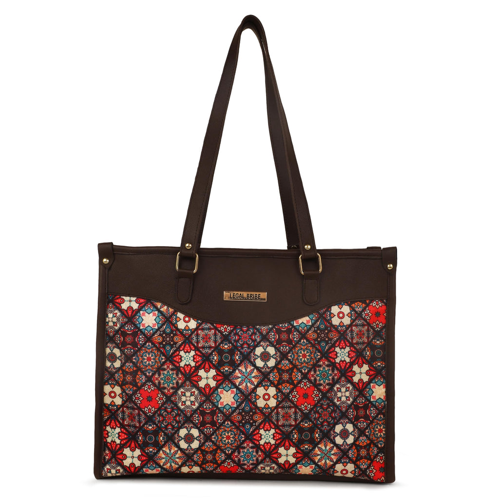 LEGAL BRIBE Printed Tote Bag (Red and Brown)