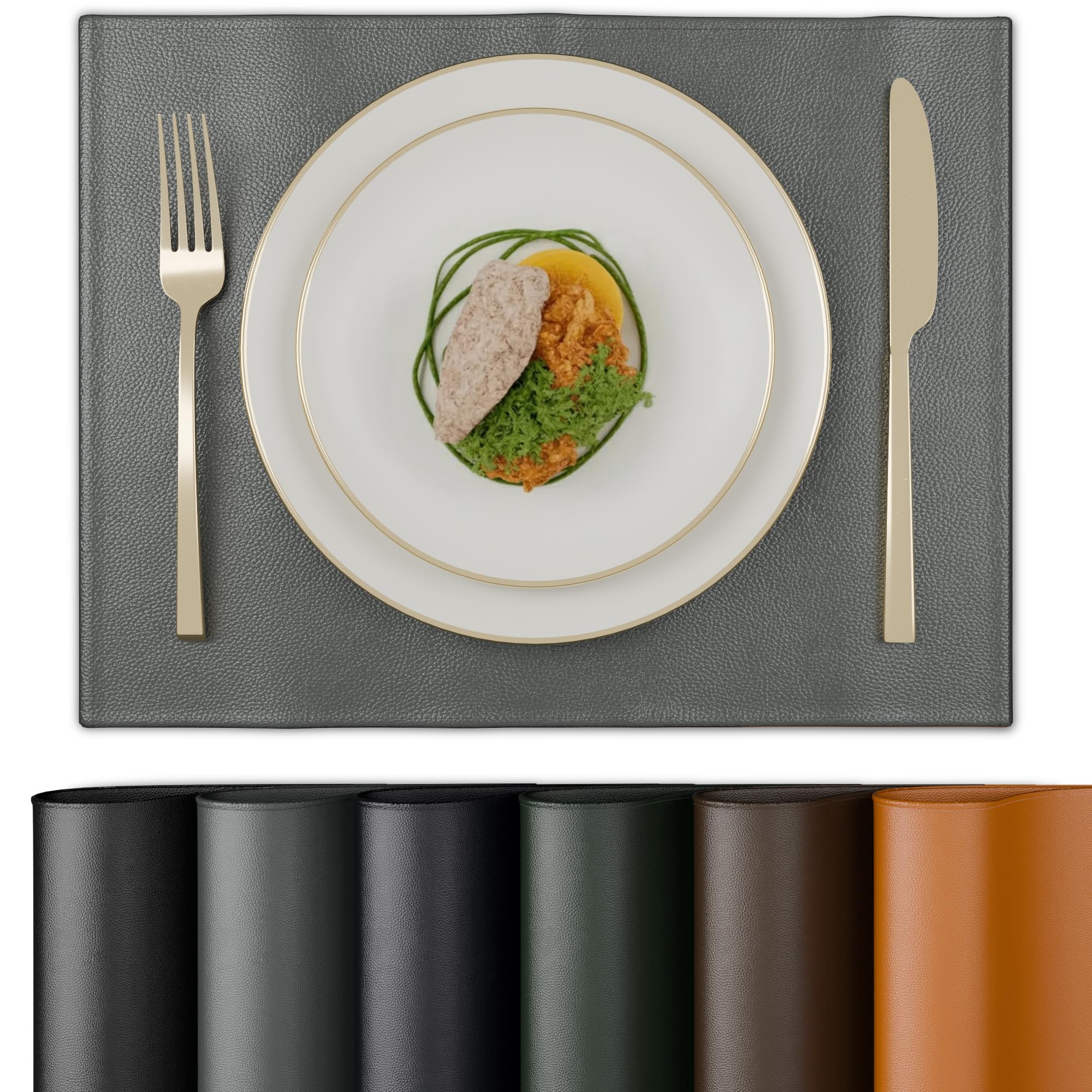Encasa XO Faux Leather Dining Table Placemats, Water Repellent Grey Kafalo