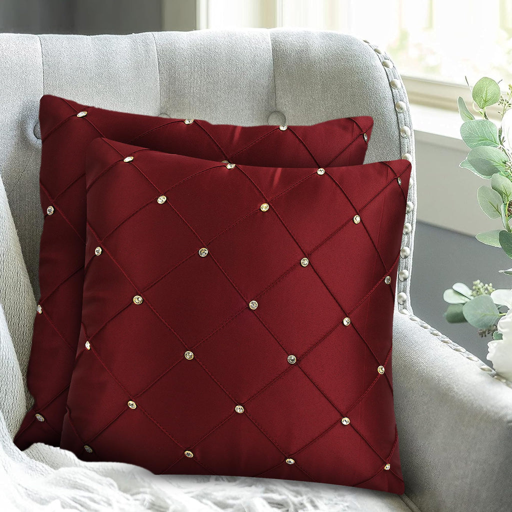 JDX Attractive Cushion Cover Set for Living Room and Sofa, 8047_Red - Velvet, 250Tc