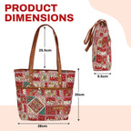 Storite Women's Tote Bag with Leather Handles & Embroidery Printed Handbag with Zip Pockets, Shoulder Tote Bag and Handbag for Office and College - (30x28x9.5 cm, Red)