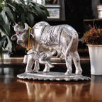 KridayKraft Metal Om Kamdhenu Cow and Calf Metal Statue for Good Luck,Feng Shui As Table Top Figurine,Vastu,Religious Gau MATA Idol Home,Office&Table Decorative,Animal