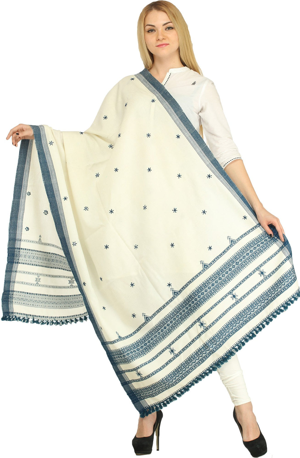 Exotic India Women's Shawl (SHY72-winter-white_Winter White_FS)