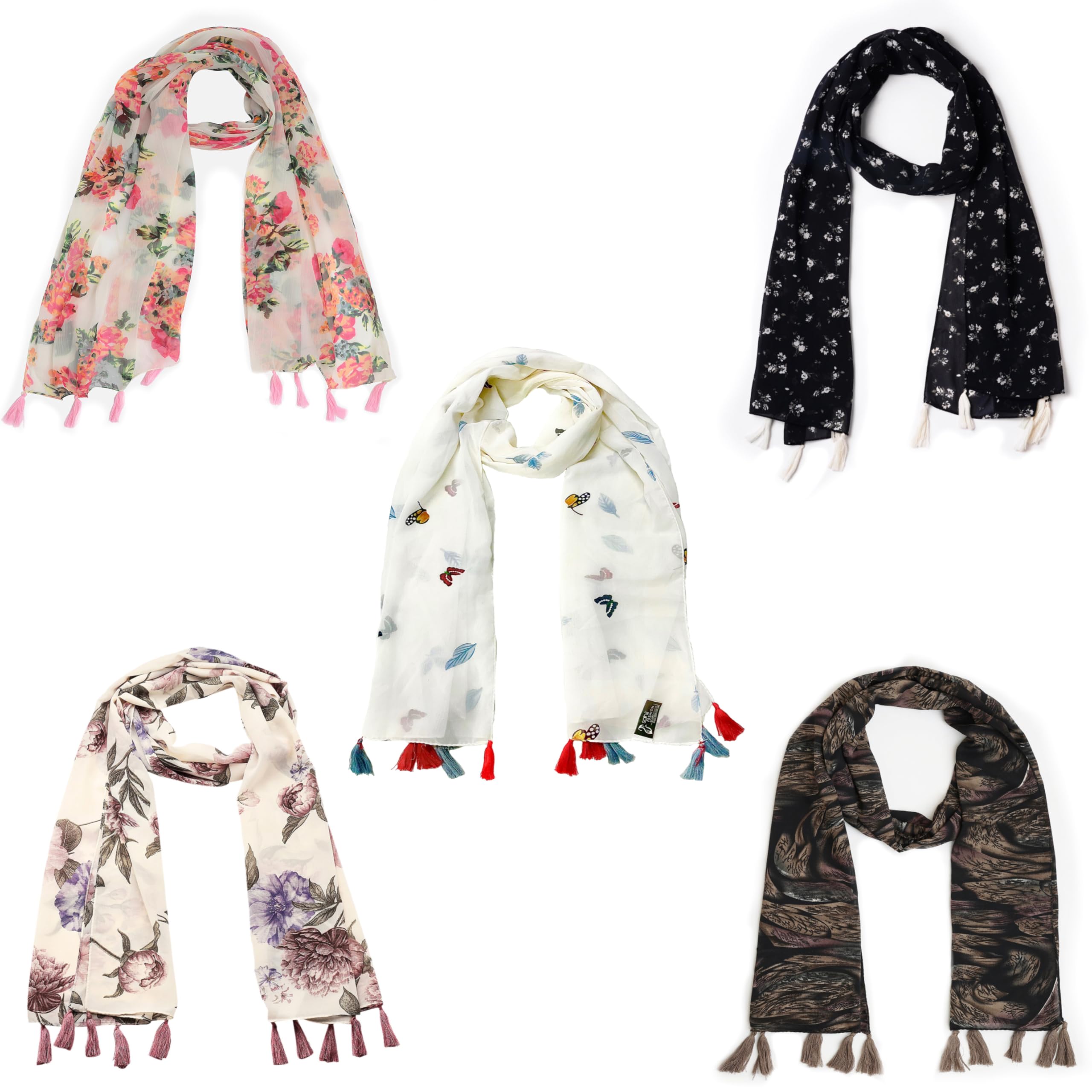 SAHIL SCARF Premium Multicolor Scarf Lightweight & Comfortable for All Seasons Combo of 5 (180x55cm)