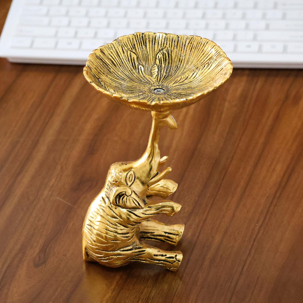KridayKraft Metal Baby Elephant Trunkup Showpiece Dry Fruit Bowl Showpiece Silver Polish for Your Home,Office Table Decorative,Elephant Showpiece Bowl for Gift,Animal Figurines