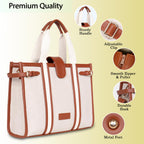 Womanix PU Laptop Tote Bags for Women,Work Bag,15 inch tote for Women, Large Capacity Handbag for Office, School, Travel, Teacher Purse, Marketing (Beige Black)