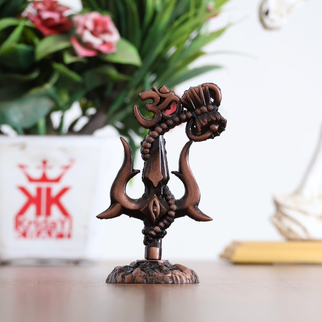 KridayKraft Metal Shivshakti Om Trishul Damru Rudaksha Mala Idol Symbol Statue. (Copper Antique Finish)