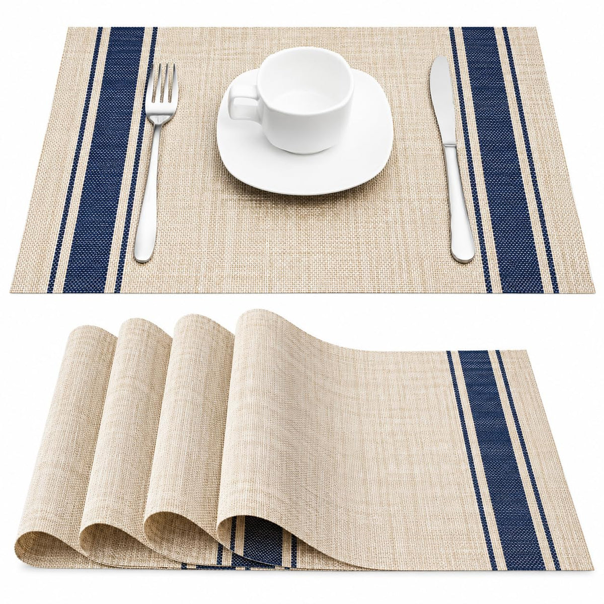 OXSAM Placemats, Heat Insulation Non-Slip Vinyl mats, Stain-Resistant Tablemats for Home and café Dining Table Décor (Cream, Pack of 8) Kafalo