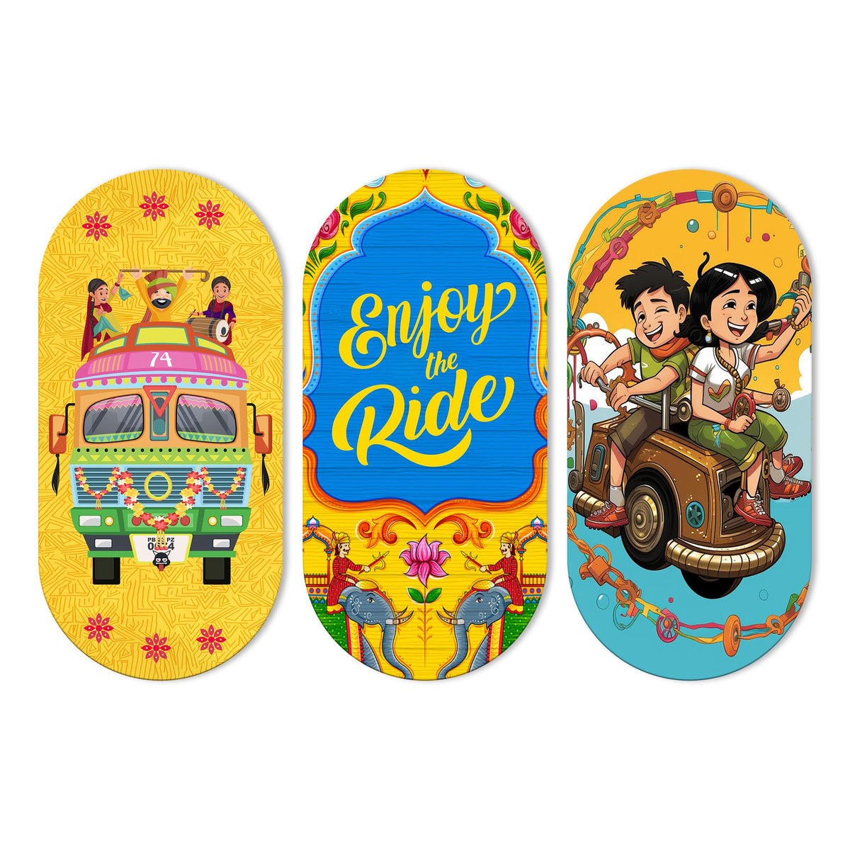 Artvibes Enjoy The Ride Travel Quote Printed Wooden Wall Hanging MDf Wall Art | Quotes Decor Item for Office | Traveller Quotes Wall Art | Wall Poster | Home Decor | Unique Gift (WH_9015N), Set of 3