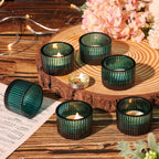 Mahganya Set of 6 Votive Glass Tealight Candle Holders - Christmas Decorations Items for Home Dcor Living Room Bedroom Dining Table (Green)