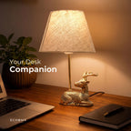 BEHOMA Deer Table Lamp with Antique Metal Base & Fabric Shade