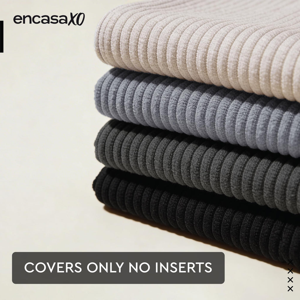 Encasa XO Corduroy Cushion Covers, Boho Pillow Covers, No Inserts Grey